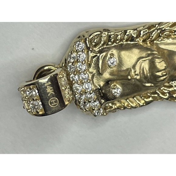 New Solid  14k Gold Sculpted Christ Head with Crown of Diamonds and diamond bail - Picture 7 of 9